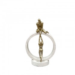 Διακοσμητικo Πολυεστερικo Εκρου Χρυσο Ζευγαρι Κρατιεται Κυκλο Υφη Πετρας 14x8x21.5cm