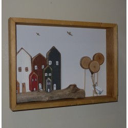 Επιτοίχιο διακοσμητικό σπιτάκια λευκή πλάτη 38x6x28εκ. ΕΙΔ326