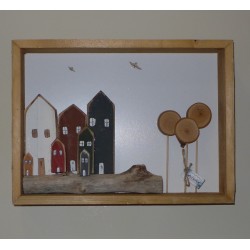 Επιτοίχιο διακοσμητικό σπιτάκια λευκή πλάτη 38x6x28εκ. ΕΙΔ326