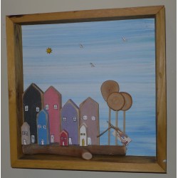 Επιτοίχιο διακοσμητικό σπιτάκια γαλάζιος ουρανός 38x6x38εκ. ΕΙΔ337