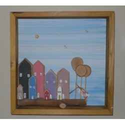 Επιτοίχιο διακοσμητικό σπιτάκια γαλάζιος ουρανός 38x6x38εκ. ΕΙΔ337