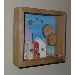 Επιτοίχιο διακοσμητικό σπιτάκια γαλάζιος ουρανός 18x6x18εκ. ΕΙΔ344