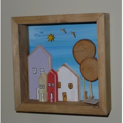 Επιτοίχιο διακοσμητικό σπιτάκια γαλάζιος ουρανός 18x6x18εκ. ΕΙΔ344