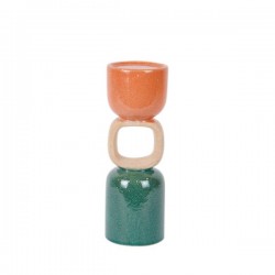 CANDLE HOLDER CERAMIC SALMON-BEIGE-GREEN 9x9x26cm