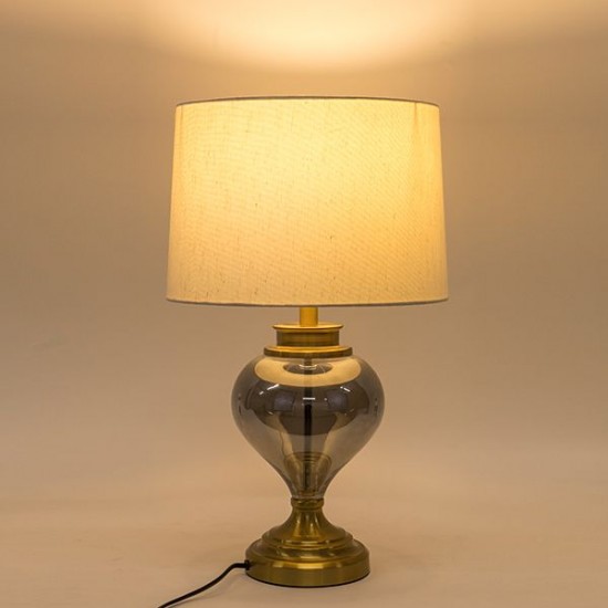 TABLE LAMP WITH ECRU LINEN SHADE METAL - GLASS GOLD - GREY 30.5x50.5cm