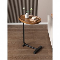 Βοηθητικό τραπεζάκι με  ξύλινη επιφάνεια τεχνητής παλαίωσης σε καρυδί απόχρωση με μαύρη μεταλλική βαση 30x36x62εκ.