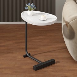 Bοηθητικό τραπεζάκι λευκή επιφάνεια με εφέ μαρμάρου και μαύρη μεταλλική βαση 30x36x62εκ.