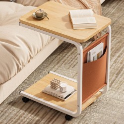Βοηθητικό τραπεζάκι σαλονιού με  ξύλινη επιφάνεια σε φυσική απόχρωση και λευκή μεταλλική βάση 40x28x67εκ.