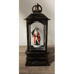 Χριστουγεννιάτικο φαναράκι Άγιο Βασίλης, με μουσική, φωτισμό και χιόνι 8x8x20εκ.