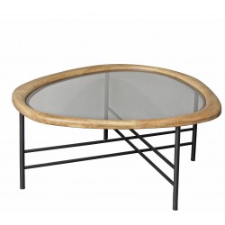 Zaros Coffe table"Βότσαλο" ξύλο και μέταλλο με γυάλινο καπάκι EP481