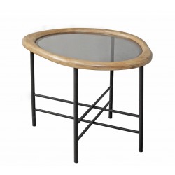 Zaros Coffe table"Βότσαλο" ξύλο και μέταλλο με γυάλινο καπάκι EP482