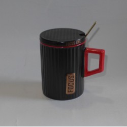 Etoile black mug with lid and gold spoon TK-638